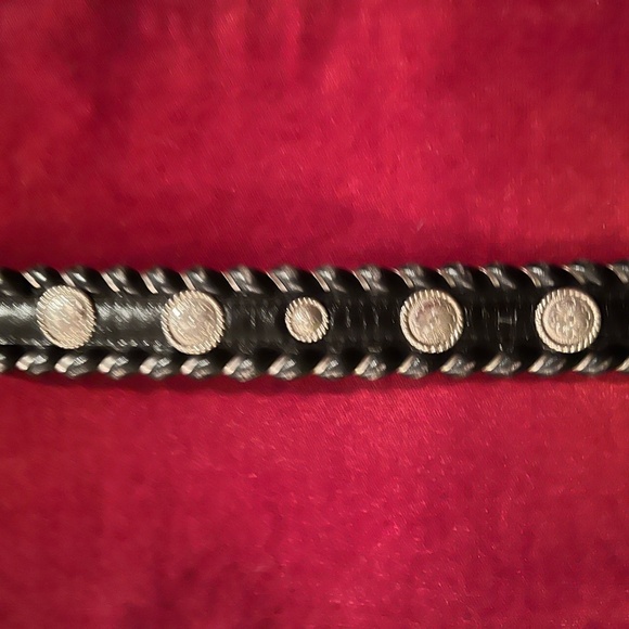Justin Black Leather Belt W/ Silver & Gold Crumrine Buckle & (11) Silver Conchos - Picture 6 of 16